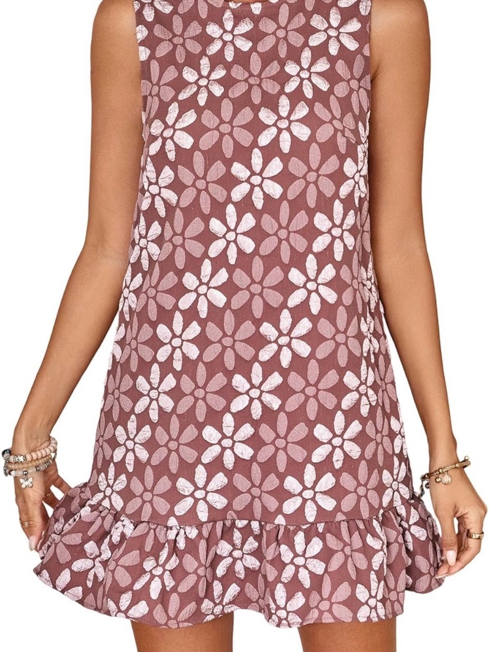 Sleeveless Floral Ruffle-Hem Dress in Mauve Pink
